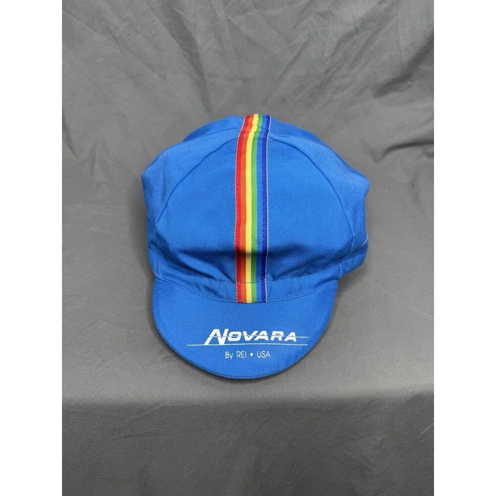 Vintage 70s 80s REI Cycling Cap Hat Blue Rainbow Champion Stripe USA Made Rare